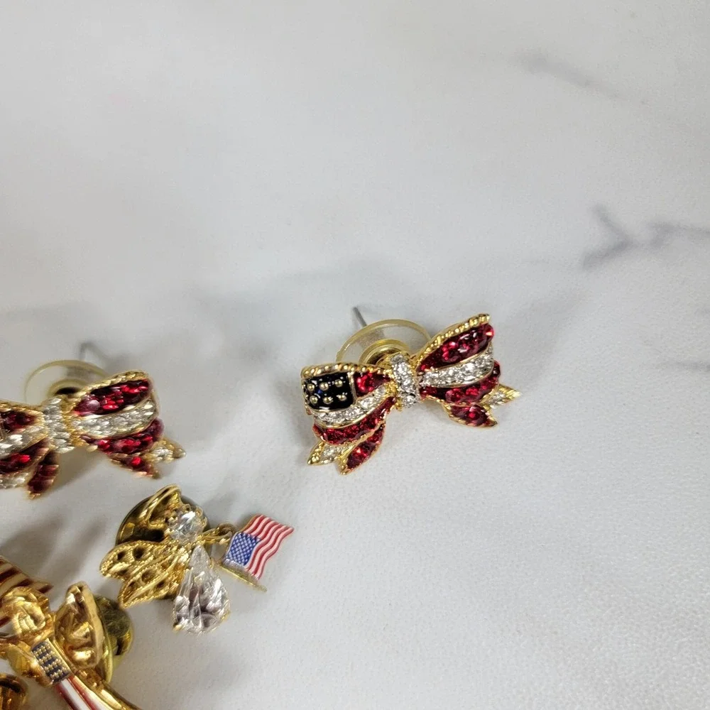 Lot Of Holiday Lapel Hat Pins Enamel Shamrock Flag Leaf Earring‎ Set